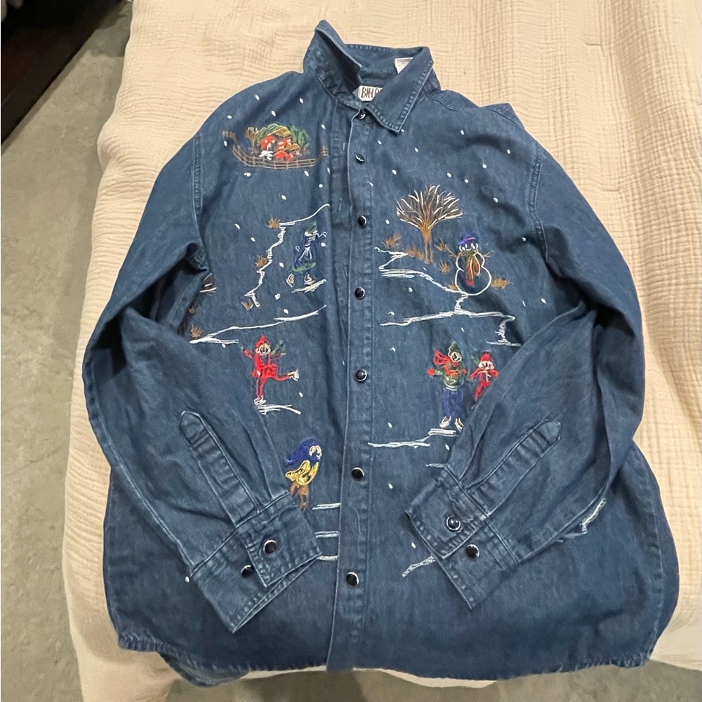 Vintage Denim button up  with Winter Scene